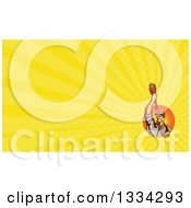 Poster, Art Print Of Retro Male Plumber Holding Up A Monkey Wrench And Yellow Rays Background Or Business Card Design