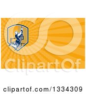 Clipart Of A Retro Male Crossfit Athlete Climbing A Rope And Orange Rays Background Or Business Card Design Royalty Free Illustration by patrimonio