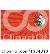 Clipart Of A Retro Woodcut Male Scientist Using A Microscope And Red Rays Background Or Business Card Design Royalty Free Illustration