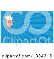 Poster, Art Print Of Retro Cartoon White Male Chef Face In A Toque And Blue Rays Background Or Business Card Design