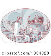 Poster, Art Print Of Retro Sketched Courtroom Scene With A Judge Defendant Prosecuter Jury And Attorney