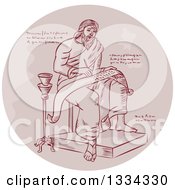 Poster, Art Print Of Retro Sketched Evangelist Prophet Or Saint Writing On A Paper Scroll With Manuscript Cypher Text Code In A Circle