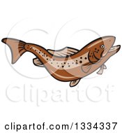 Cartoon Swimming Or Jumping Brown Trout Fish