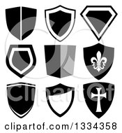 Poster, Art Print Of Grayscale Shield Designs One With A Templar Cross And One With A Fleur De Lis