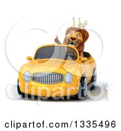 Clipart Of A 3d Male Lion King Giving A Thumb Up And Driving A Yellow Convertible Car Royalty Free Vector Illustration by Julos