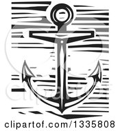 Black And White Woodcut Nautical Anchor