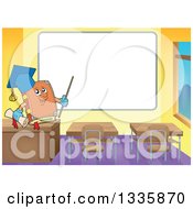 Poster, Art Print Of Cartoon Professor Book And In A Class Room Pointing To A Blank White Board