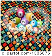 Poster, Art Print Of 3d Bingo Or Lottery Balls Over Colorful Tiles