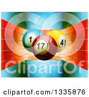 Poster, Art Print Of 3d Bingo Or Lottery Balls Over Red Lines On Blue Flares And Stars