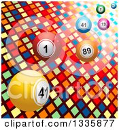 3d Bingo Or Lottery Balls Over Lights And Colorful Tiles
