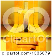 Poster, Art Print Of 3d Gold Cross With An Aged Blank Banner Over Steps And Flares