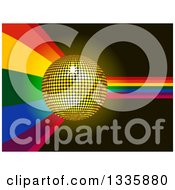 Poster, Art Print Of 3d Gold Disco Ball Over A Rainbow Cuve On Black