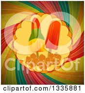 Clipart Of Popsicles And Hibiscus Flowers In The Center Of A Grungy Rainbow Swirl Royalty Free Vector Illustration by elaineitalia