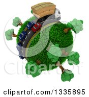 Poster, Art Print Of 3d Roadway With A Big Rig Truck Transporting Boxes And Cars Driving Around A Grassy Planet With Trees On White