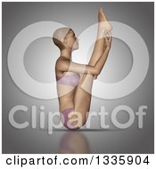 Clipart Of A 3d Fit Caucasian Woman Stretching In A Yoga Pose On Gray 2 Royalty Free Illustration