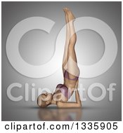 Poster, Art Print Of 3d Fit Caucasian Woman Stretching In A Yoga Pose On Gray 3
