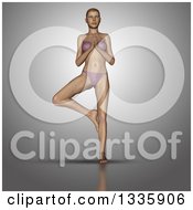 Poster, Art Print Of 3d Fit Caucasian Woman Balanced In A Yoga Pose On Gray