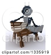 Poster, Art Print Of 3d Blue Android Robot Sitting On A Park Bench On Shaded White