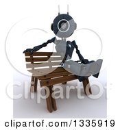 3d Blue Android Robot Sitting On A Park Bench On Shaded White