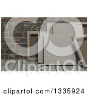 Poster, Art Print Of 3d Blank Art Canvases On Wood Over Bricks 2