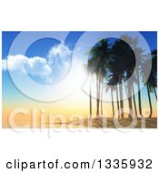 Poster, Art Print Of 3d Tropical Island Sunset Or Sunrise With An Island And Silhouetted Palm Trees