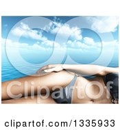Poster, Art Print Of 3d Cropped Caucasian Woman In A Bikini Over The Ocean And Clouds