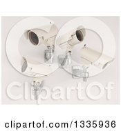 Clipart Of 3d White HD CCTV Security Surveillance Cameras Mounted On A Wall On Off White Royalty Free Illustration by KJ Pargeter