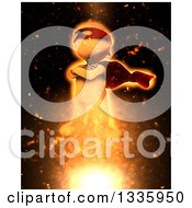 Poster, Art Print Of 3d White Man Super Hero Taking Off With Fiery Explosion Effect