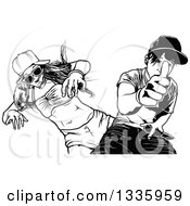 Clipart Of A Black And White Young Couple Dancing And Giving A Thumb Up Royalty Free Vector Illustration