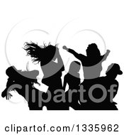 Clipart Of A Crowd Of Black Silhouetted Young Dancers In A Club Royalty Free Vector Illustration