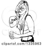 Poster, Art Print Of Black And White Party Woman Doing A Hand Gesture And Holding A Beverage