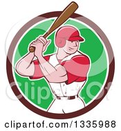 Cartoon White Male Baseball Player Athlete Batting In A Brown White And Green Circle