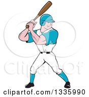 Poster, Art Print Of Cartoon White Male Baseball Player Athlete Batting