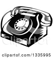 Poster, Art Print Of Retro Woodcut Black And White Rotary Landline Desk Telephone
