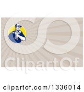 Clipart Of A Retro Handy Man Holding A Power Drill And Tan Rays Background Or Business Card Design Royalty Free Illustration