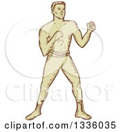 Poster, Art Print Of Retro Sketched Male Boxer Ready To Fight