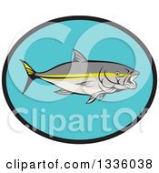 Poster, Art Print Of Yellowtail Kingfish In A Black And Blue Oval
