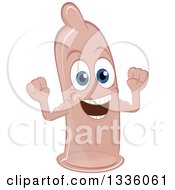 Clipart Of A Cartoon Condom Character Cheering Royalty Free Vector Illustration