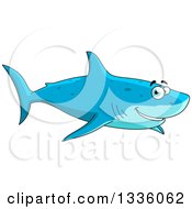 Poster, Art Print Of Cartoon Happy Blue Shark Smiling And Swimming