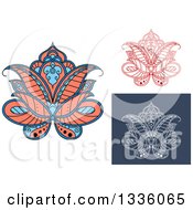 Poster, Art Print Of Beautiful Salmon Pink Blue Red And White Henna Lotus Flowers