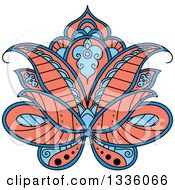 Poster, Art Print Of Beautiful Salmon Pink And Blue Henna Lotus Flower