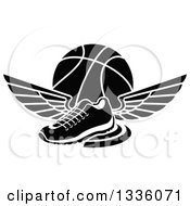 Poster, Art Print Of Black And White Winged Shoe Over A Basketball