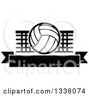 Poster, Art Print Of Black And White Volleyball Over A Net And Blank Banner