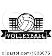 Poster, Art Print Of Black And White Volleyball Over A Net And Text Banner
