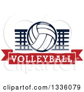 Poster, Art Print Of Navy Blue And White Volleyball Over A Net And Red Text Banner