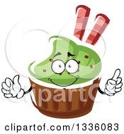 Poster, Art Print Of Cartoon Green Frosted Cupcake Character Giving A Thumb Up