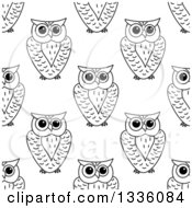 Poster, Art Print Of Seamless Background Pattern Of Black And White Sketched Owls 3