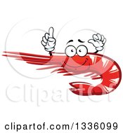 Clipart Of A Cartoon Happy Prawn Shrimp Holding Up A Finger Royalty Free Vector Illustration