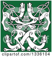 Clipart Of A White Celtic Wild Dog Knot On Green Royalty Free Vector Illustration
