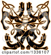 Poster, Art Print Of Black Celtic Wild Dog Knot Outlined In Orange